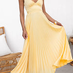 V Neck Backless Cut Out Pleated Maxi Cami Dress