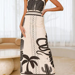 Margovil Palm Canyon Print Criss Cross Halter Maxi Dress