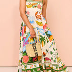 Margovil Spaghetti Strap Tropic Print Swing Maxi Vacation Dress