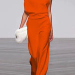 Margovil Cowl Neck One Shoulder Batwing Sleeve Party Suit