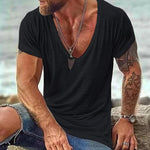 Men's Casual Cotton V Neck Short-Sleeved T-Shirt