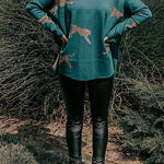 Margovil High Neck Side Slit Cheetah Pattern Sweater