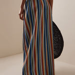 Loose Wide Leg Pleated Split-Joint Striped Pants Trousers
