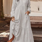 V-neck long-sleeved loose-fitting long skirt