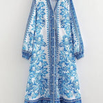 Unique Print Button Down Long Sleeve Shirt Maxi Dress