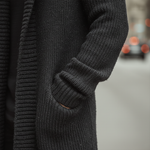 Men's Autumn And Winter Fashion Solid Color Cotton Yarn Knitted Long Hooded Cardigan