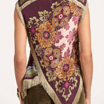 Retro Floral Print Tassel Triangle Hem Sleeveless Top