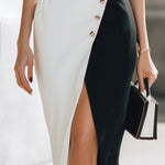 Elegant Asymmetrical Two-Tone Midi Dress