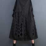 A-Line Long Sleeves Asymmetric Hollow Polka-Dot Solid Color Lapel Midi Dresses