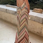 Missoni Summer Knit Colorful Herringbone Print Open Beck Maxi Dress