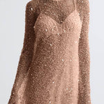 Sparkling Sequin Mesh Long-Sleeve Short Evening Dress