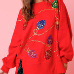 Christmas Lights Sequin Slit Pullover Sweatshirt