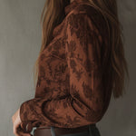 Vintage Rose Pattern Brown Button-Down Shirt