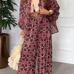 Unique bold floral print two piece set