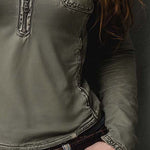 Slim Fit Western Utility Washed Green Zip-Up Top