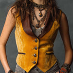 Vintage Velvet Vest With Eco-Leather Lapel