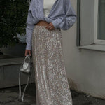 High Waist Sparkle Floor Length Sequin Skirt