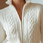 White Cable-Knit Zip Cardigan