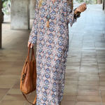 Slit Printed Loose V-Neck Long Dress