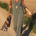 Solid Color V-neck Sleeveless Casual Loose Maxi Dress