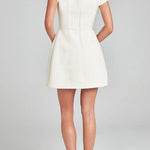 Margovil Mockneck Pearl Trim Waisted Tweed Mini Dress