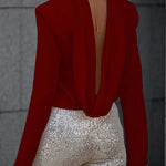 Margovil Cowl Back Long Sleeves Satin Top