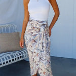 Tie Waist Printed Wrap Midi Skirt