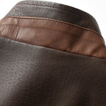 Men's Vintage Double Collar Leather Long Sleeve Zip Fly Bomber Jacket