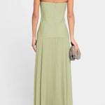 Margovil Strapless Tube Patchwork Pleated Maxi Dress