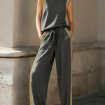 Luxe Gold Embellished Vest & Wide-Leg Pant Set