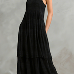 Women's Elegant Black Knitted Sleeveless Loose-fitting Maxi Dress With Spaghetti Straps