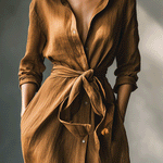 Women's Vintage Brown Blend Shirt Maxi Dress