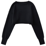 Round Neck Solid Color Loose Casual Long Sleeve Super Short Knitted Sweater
