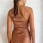 One Shoulder High Slit Ruched Evening Gown Cami Maxi Dress