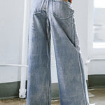 High Waisted Loose Printed Split-Joint Jean Pants Bottoms
