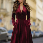 Burgundy Velvet Blazer Midi Dress