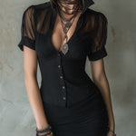Retro Chiffon Patchwork Blouse & Bodycon Skirt Set