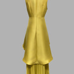 A-Line Loose Pleated Solid Color Split-Joint Tiered Round-Neck Evening Dresses Maxi Dresses