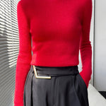 Casual Skinny Long Sleeves Solid Color Half Turtleneck Sweater Tops