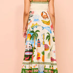 Margovil Spaghetti Strap Tropic Print Swing Maxi Vacation Dress