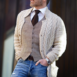 Men's Vintage Stand Collar Single Breasted Cable Knit Cardigan
