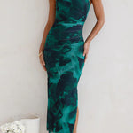 Margovil Sleeveless Side Slit Printed Bodycon Midi Dress