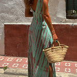 Margovil V Neck Sleeveless Cut Out Waist Side Slit Tie Dye Maxi Dress