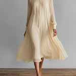 Women's Yellow Woven Dress With A-Line Midi Silhouette & Flowy Hem, Modern Effortless-Chic Style Dress