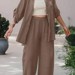 Casual Loose Solid Color Shirt Pants Set