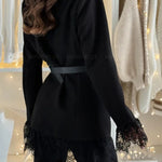 Spiced Muse Lace Trim Button Up Long Sleeve Lapel Blazer