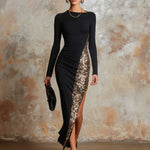Elegant And Sparkling Sequined Black Stretch Cotton Party Maxi Dress