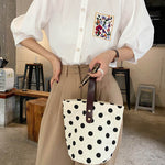Vintage Canvas Polka-Dot Printed Makeup Tote Bag Bucket Bag