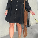 New Washed Denim Puff Sleeve Dress