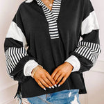 Light French Beige Striped Patchwork Collar Sweatshirt